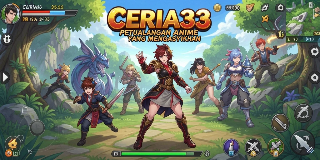 Tampilan gameplay CERIA33 yang penuh aksi dan karakter anime menarik.
