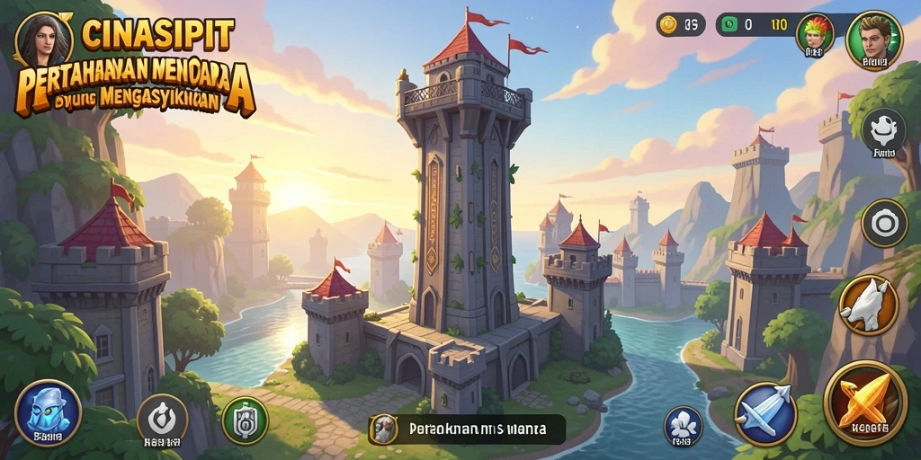 Tampilan gameplay CINASIPIT dengan berbagai menara strategis.