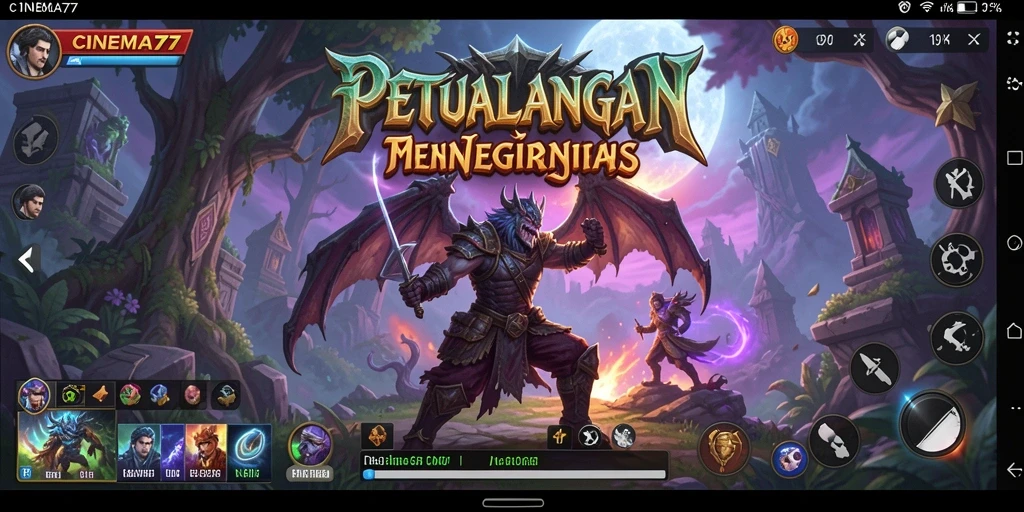 Screenshot CINEMA77 menampilkan suasana permainan RPG yang epik dan mendebarkan.