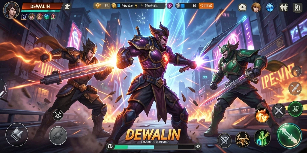 Tampilan screenshot utama DEWALIN menunjukkan aksi pertarungan yang mendebarkan.