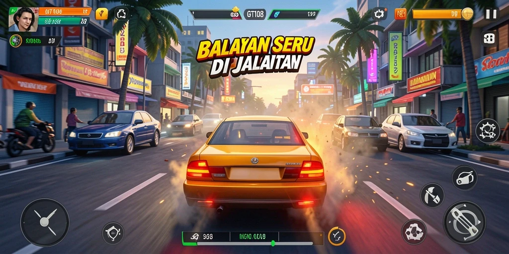 Screenshot yang menunjukkan momen mendebarkan dalam balapan GT108.