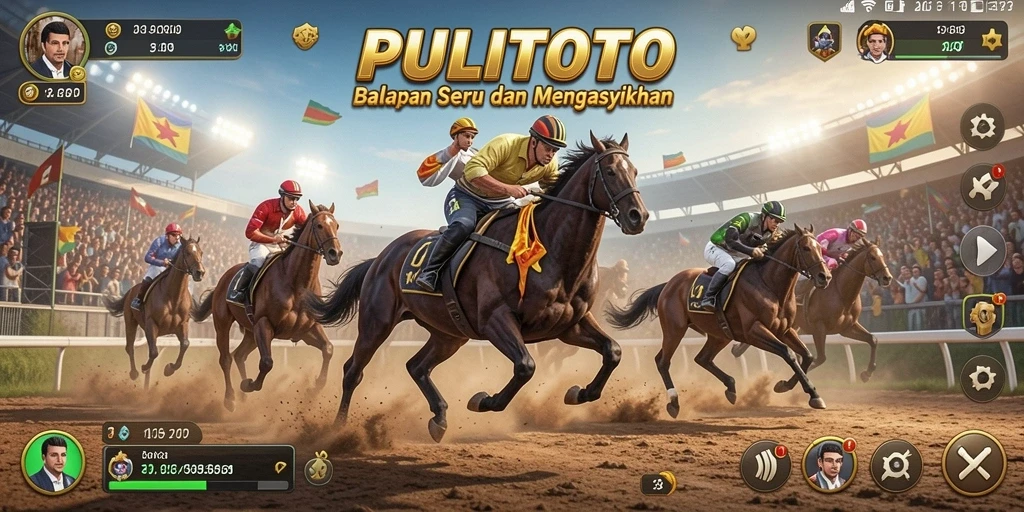 Screenshot PULITOTO menampilkan aksi balapan seru dan mobil yang melaju kencang.
