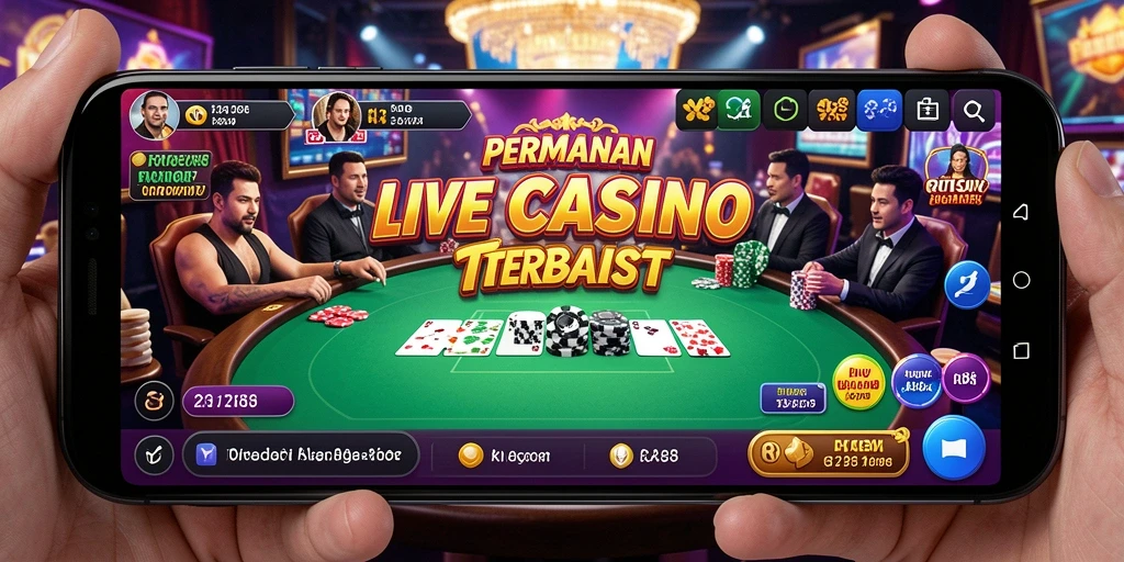 Tampilan utama gameplay Live Casino dengan dealer dan pemain.