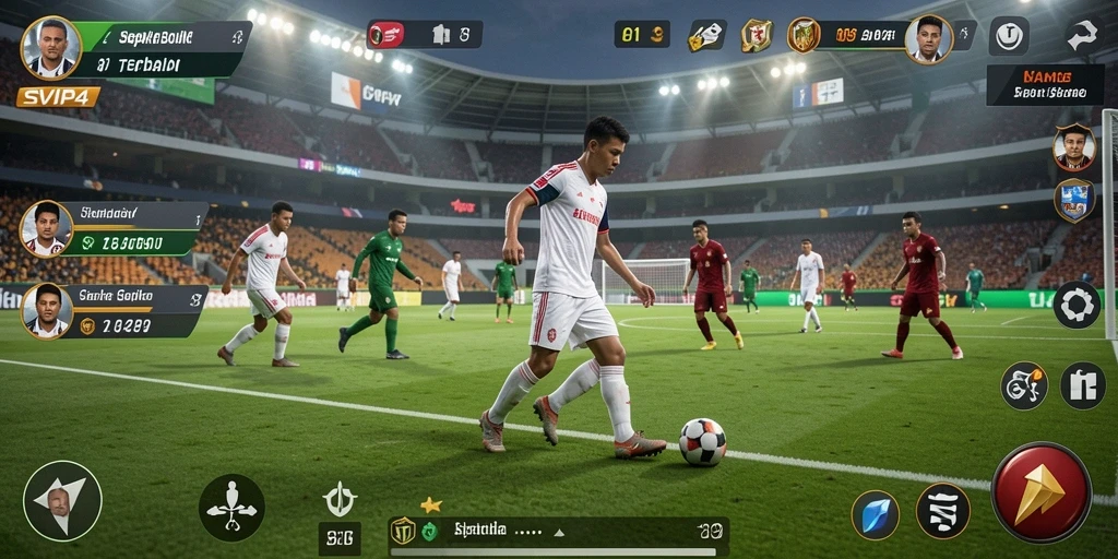 Tampilan gameplay <strong>SVIP4</strong> dengan aksi sepak bola yang mendebarkan.