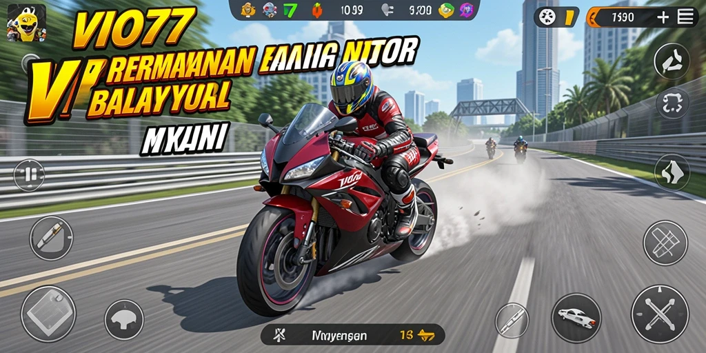 Tampilan gameplay seru di VIO77 saat balapan motor.